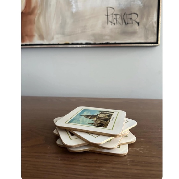 Vintage Set of 6 • Clover Leaf Cork Coaster Box Set • Views of London England • - Picture 2 of 10
